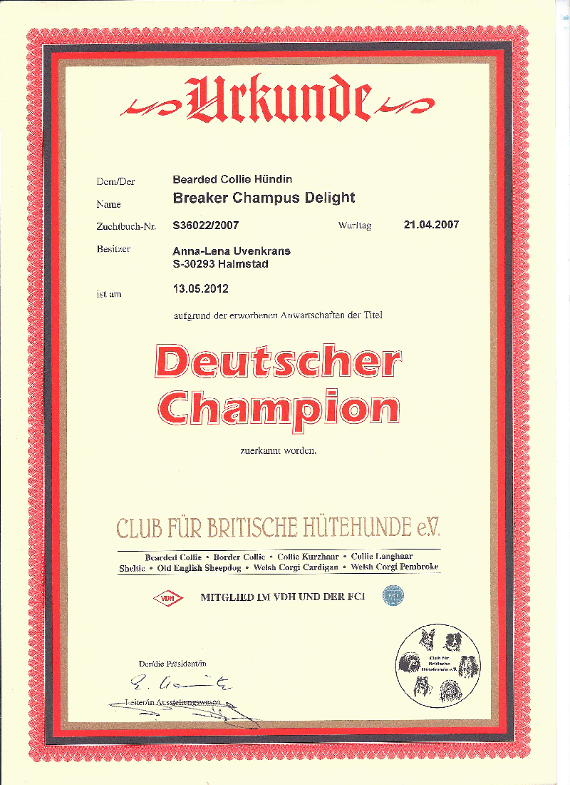 Dellas German Champion Diplom